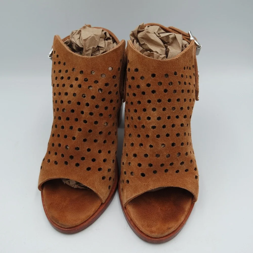 Rag & Bone Wyatt Womens Cognac Brown Perforated Suede Sandals 37 Fits US 7